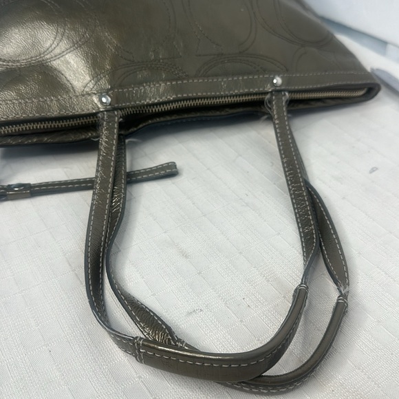 Coach Signature Green Patent Leather Logo Top Handle Zipper Tote Shoulder Bag - Picture 7 of 9